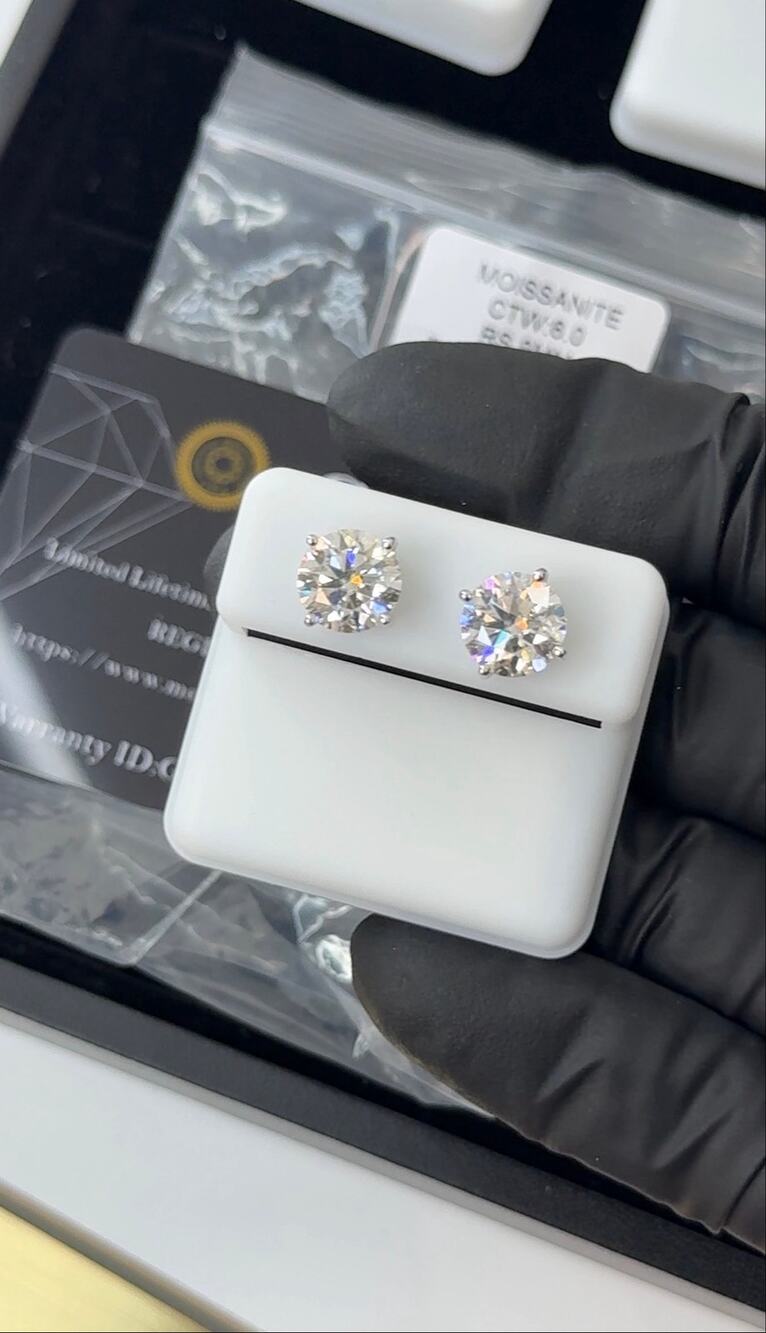 Sterling Silver Moissanite Stud Earrings 6.0 CTW